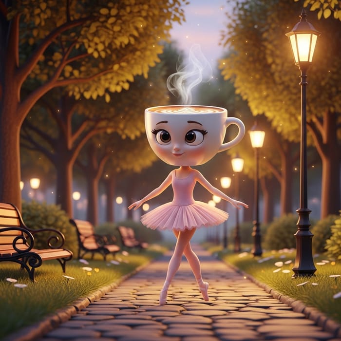 Whimsical 3D Cartoon Ballerina Park Scene Whimsical 3D Cartoon Ballerina Park Scene