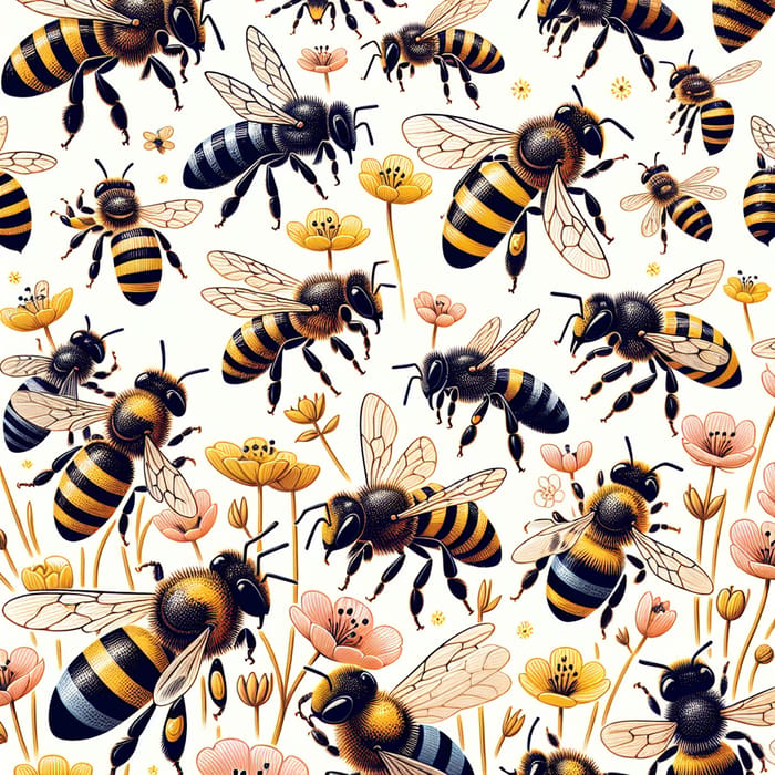 Bees Collecting Nectar - Illustration