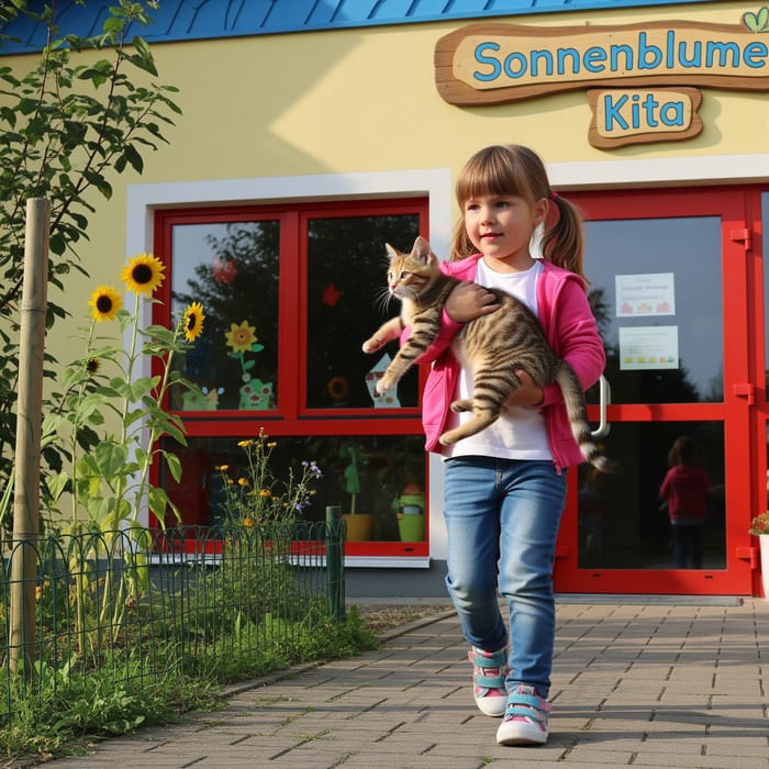 Little Girl Takes Her Kitten to Preschool Little Girl Takes Her Kitten to Preschool