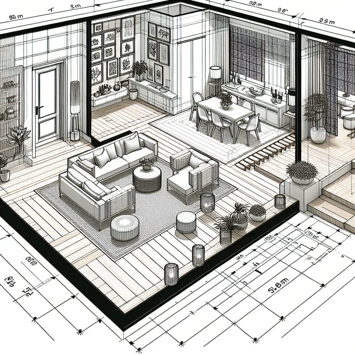 Stylish Living Room: 4m x 6m Dimensions & Dining Area