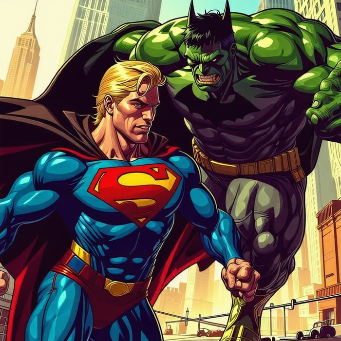 Blonde Superman with Batman Cape Battles Hulk in NYC