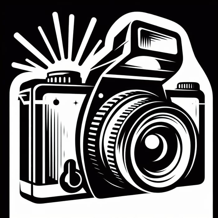 Canon Flash Camera Silhouette Drawing in Black and White