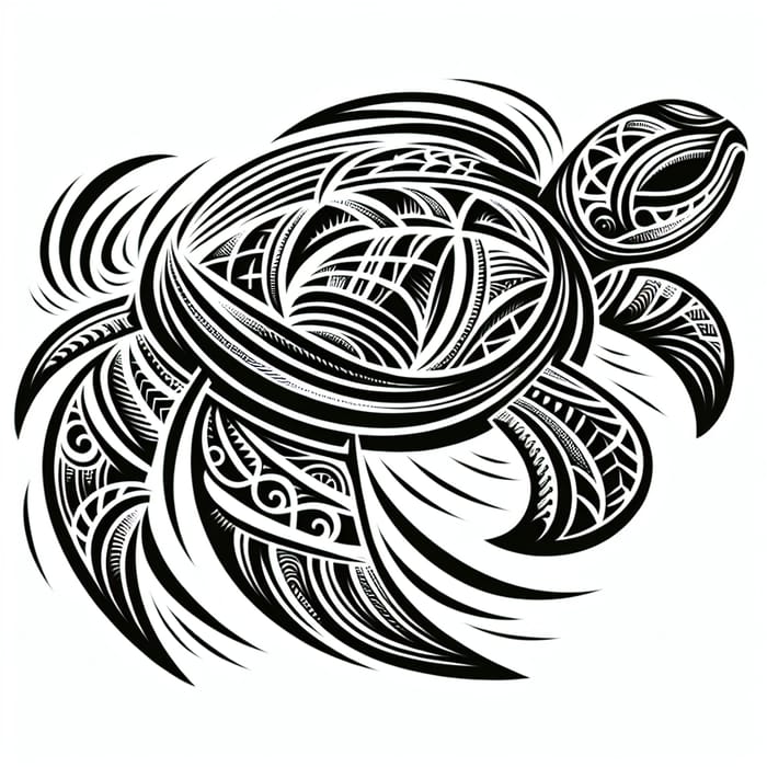 Intricate Polynesian Turtle Tattoo Design with Thin Black Lines