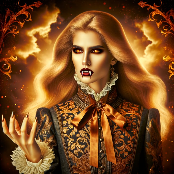 Majestic Female Vampire with Golden Hair in Dramatic Pose