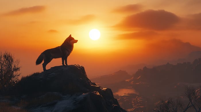 Majestic Direwolf on Nordic Mountain Peak