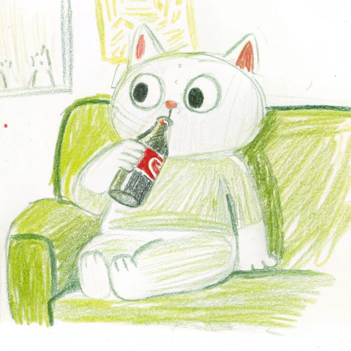 Cartoon Cat Drinking Coca-Cola