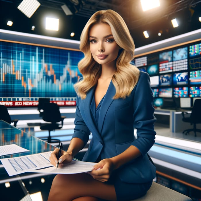 Beautiful Blonde Female News Anchor Presenting News