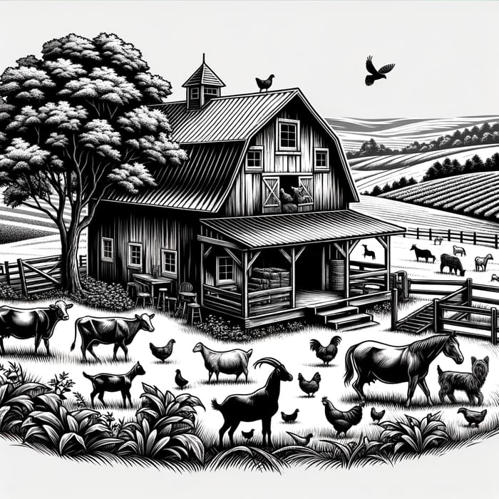 Charming Black and White Farm T-Shirt Design