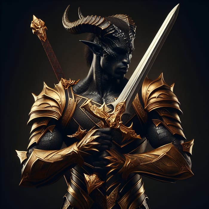 Dragonborn Paladin in Ebony Armor with Dual Swords