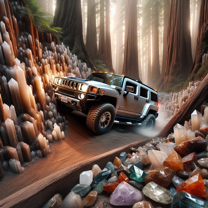 Detailed Hummer H3 4x4 Climbing Quartz & Gem Rock Wall in Redwood Forest