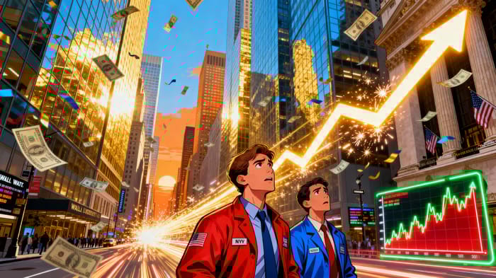 Wall Street Traders Amidst Rising Stock Chart Wall Street Traders Amidst Rising Stock Chart