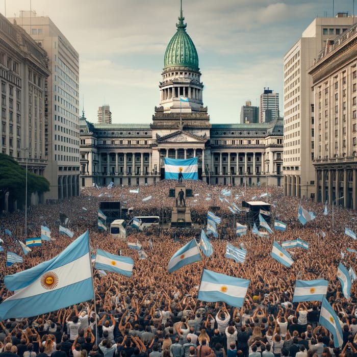 Supporters Rally at National Congress with Argentine & Libertarian Flags