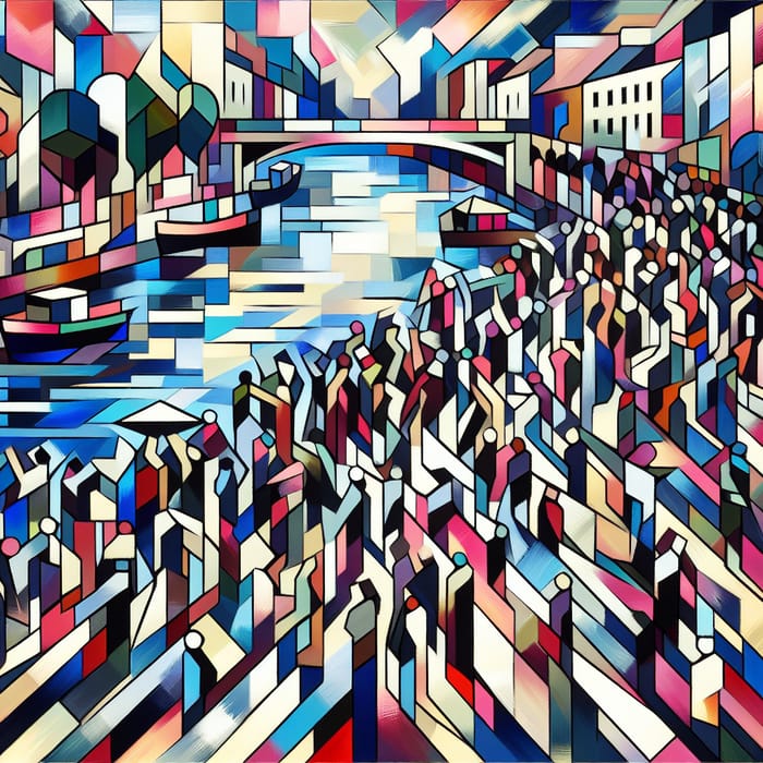 Abstract Crowd by the River - Modern Art & Expression