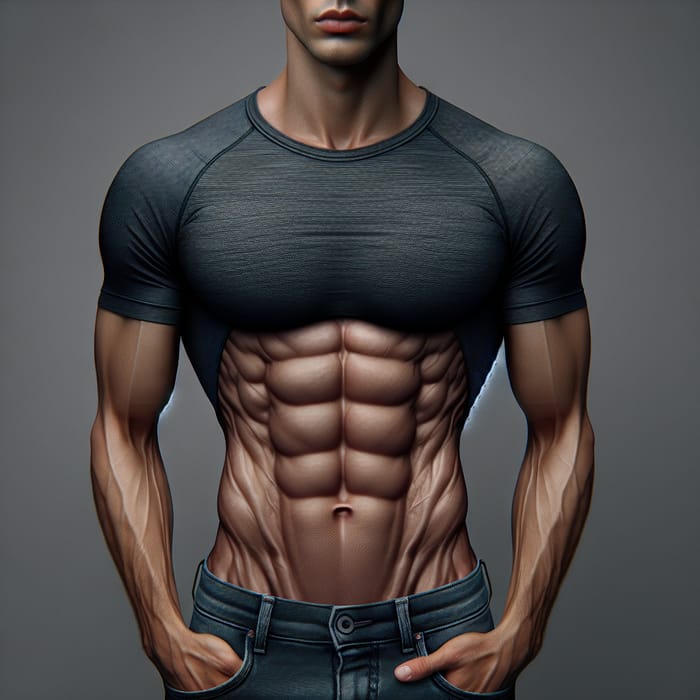 Slim Man in Running Shirt and Jeans with Visible Ribcage