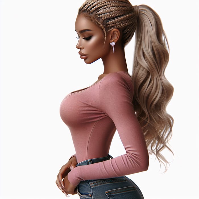 Beautiful Light Skin African American Woman - Blonde Braids & Pink Shirt