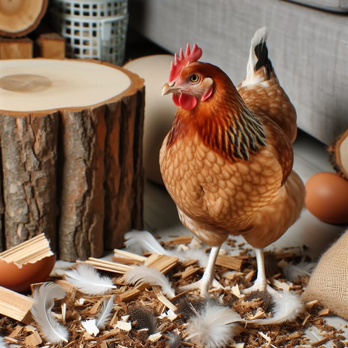 Curious Chicken Eating Unwanted Feed & Feathers