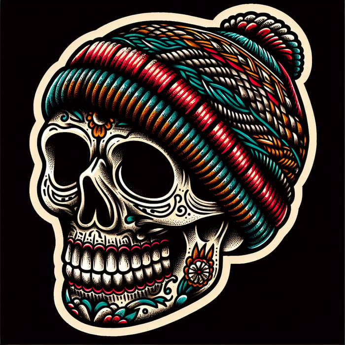 Smiling Skull with Beanie - American Traditional Tattoo