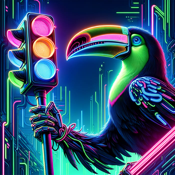 Neon Cyberpunk Farfetch'd in Futuristic Cityscape Art