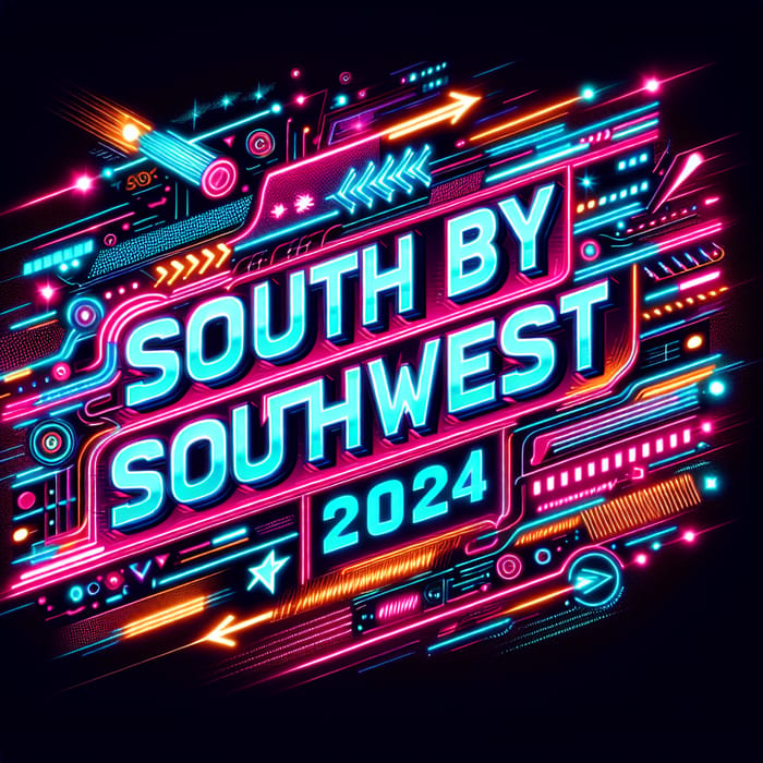 Vibrant South by Southwest 2024 Banner - Neon Lights Design | Music Festival-Inspired