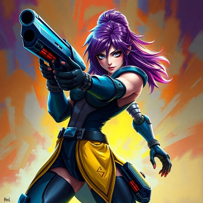 Techno Fantasy Female Warrior with Futuristic Gun