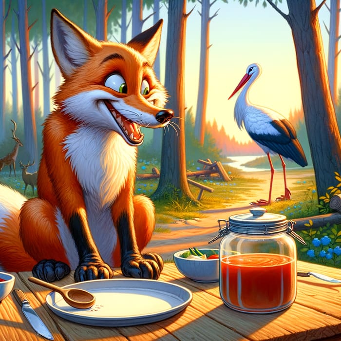 Selfless Fox Invites Stork for Dinner