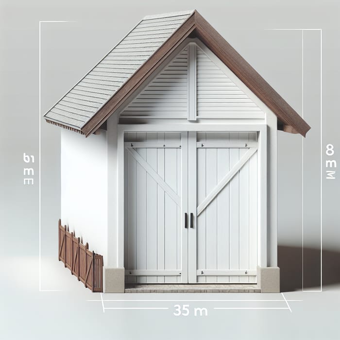 Large White Garage with Sloping Roof and Wooden Gates