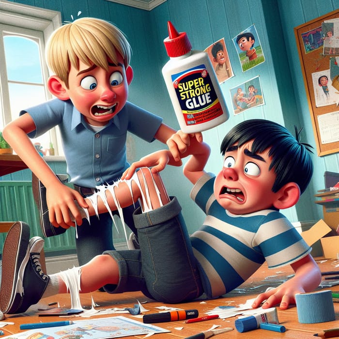 Hilarious Glue Mishap: Boys Stuck Together!