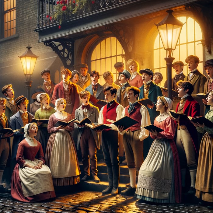 19th Century Student Music Group Serenading Under Balcony on Cobblestone Street