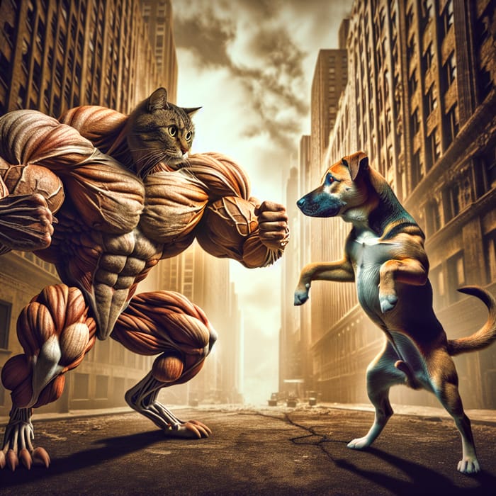 Muscle Cat vs Muscle Dog: Epic Battle In City Street!