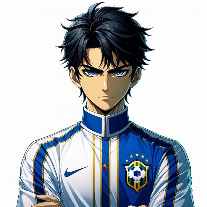 Fierce Brazilian Anime Soccer Player Character