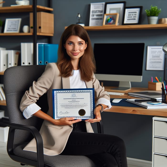 Slavic Woman Holds Professional Retraining Diploma