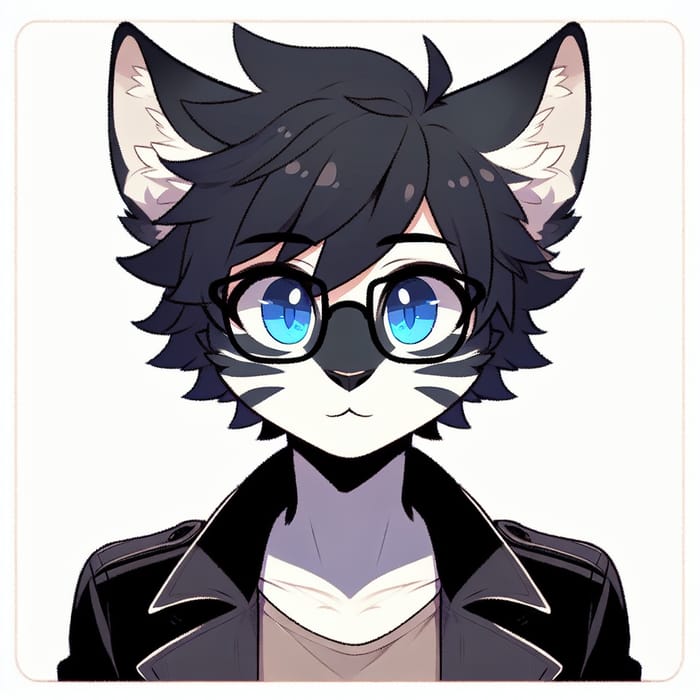 Furry Cat Boy with Bright Blue Eyes | Stylish Jacket & Glasses