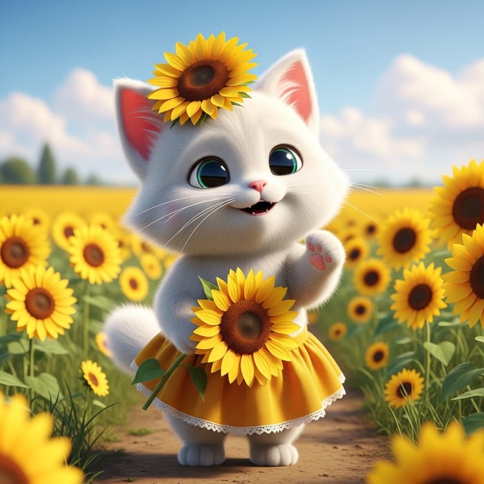 Cute Kitten in a Sunflower Field - Pixar Artistry Cute Kitten in a Sunflower Field - Pixar Artistry