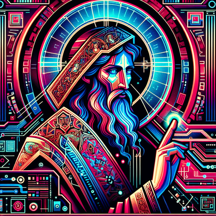 Prophet Elijah by Andrei Rublev in Cyberpunk Style - Ancient Russian Icon