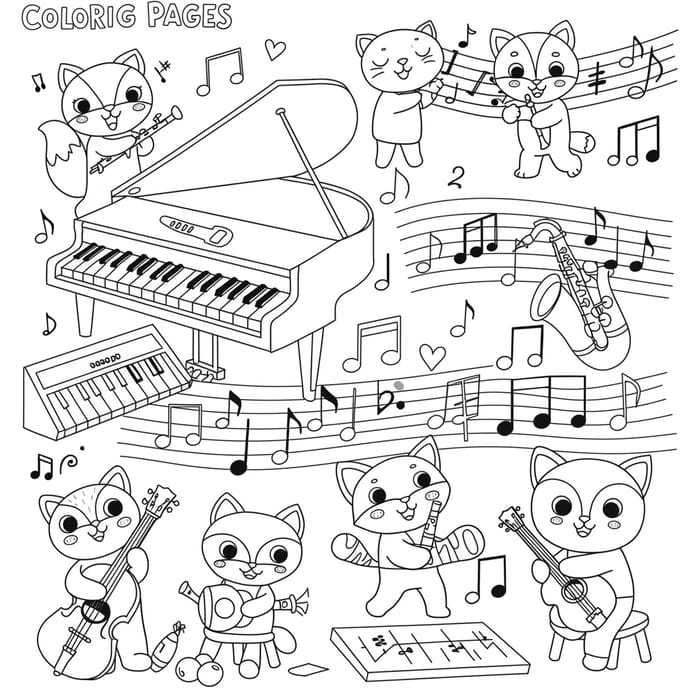 Black and White Music Coloring Pages for Kids