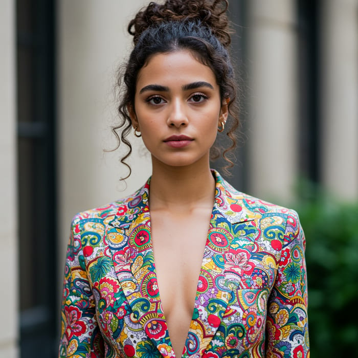 Stunning Mixed Heritage Woman in Colorful Suit