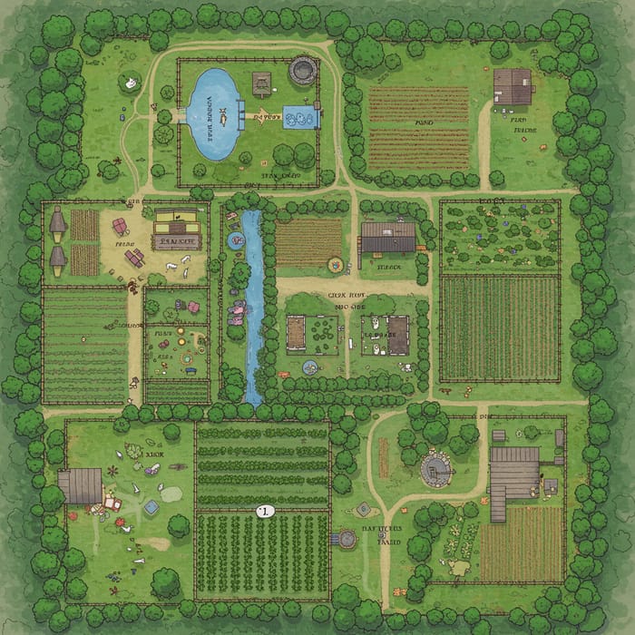 Farm Layout Blueprint for Six Plots of Land