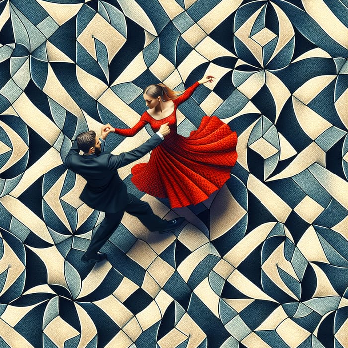 Bird's Eye View of Man and Woman Dancing in Tessellation Style