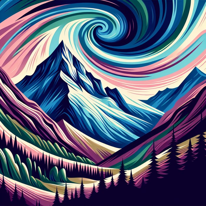 Abstract Mountain Landscape | Colorful Sunset View