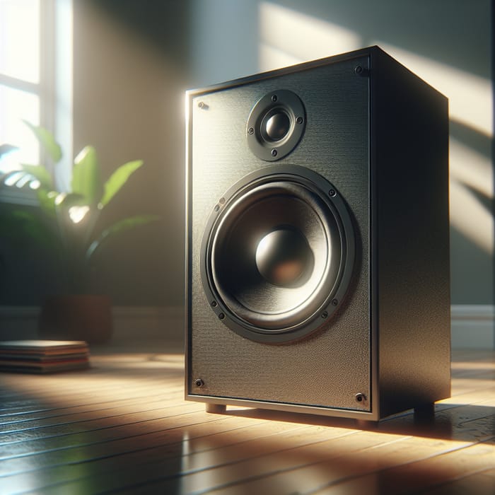 High-Definition Modern Audio Speaker in Airy Living Room