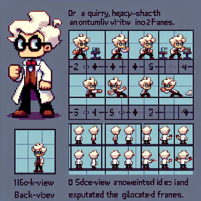 Quirky Scientist Sprite Sheet Design for Rick-Sanchez-Style Game