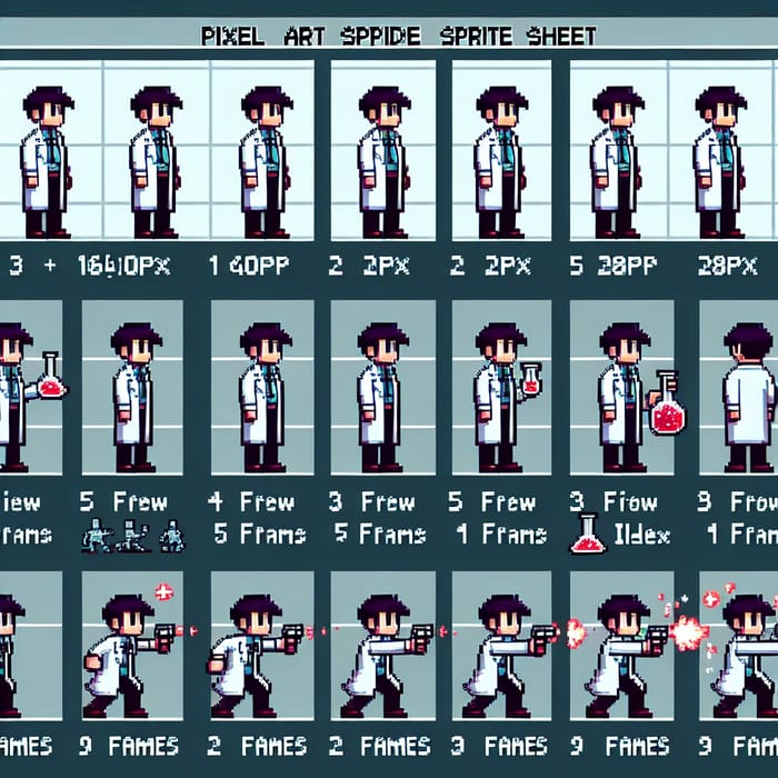 Pixel Art Lab Coat Scientist Sprite Sheet - Animation Collection