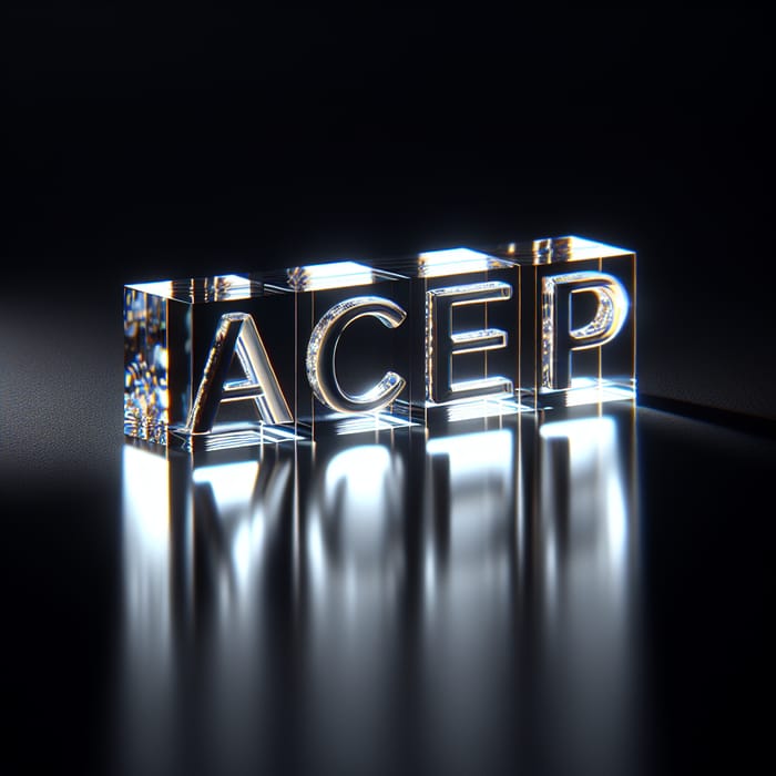 Acnep Crystal Word on Black Background with Glare and Reflections