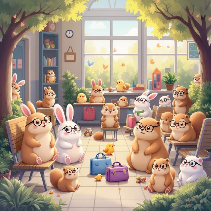 Adorable Schoolyard Animals in Pastel Colors