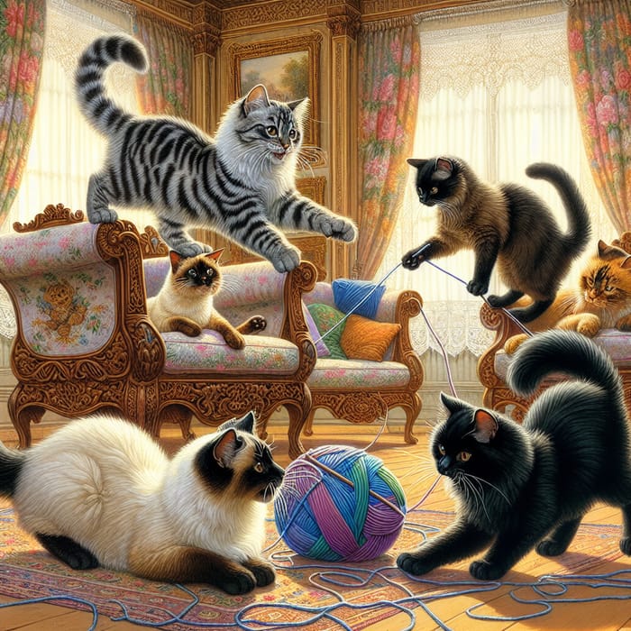 Delightful Cats Playing in Charming Victorian Parlor