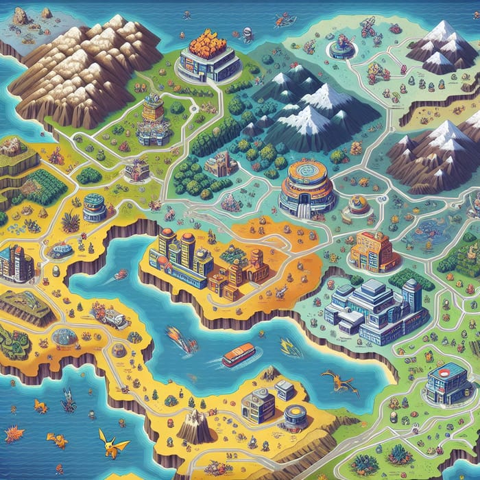 Pokemon-Inspired Map of Spain: Explore Regions with Fictional Cities and Legendary Landmarks