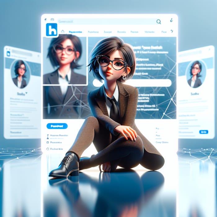 3D Illustration of Animated Woman on LinkedIn Logo