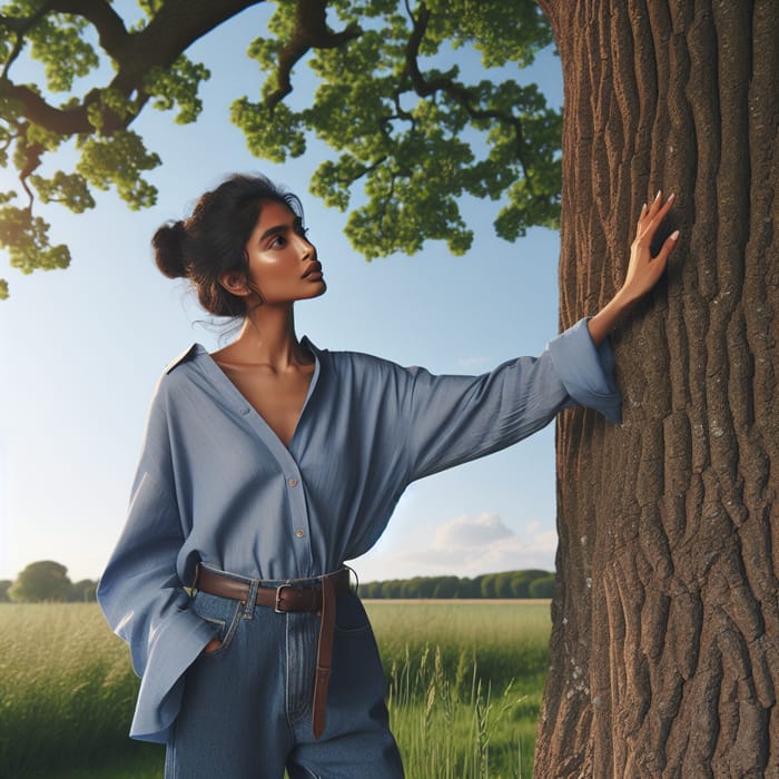 Full Body Woman Next to Tree - Natural Outdoor Pose