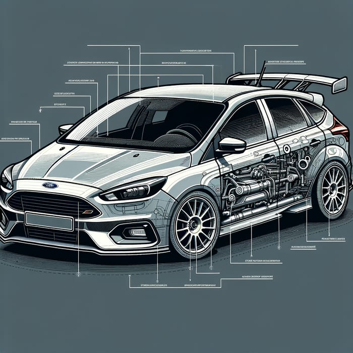 Detailed Ford Focus MK2 Blueprint with Spoiler Design Detailed Ford Focus MK2 Blueprint with Spoiler Design