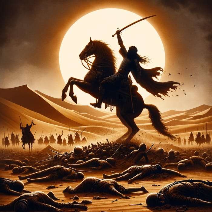 Victorious Muslim Warrior in Jahiliyyah Desert Battle Scene